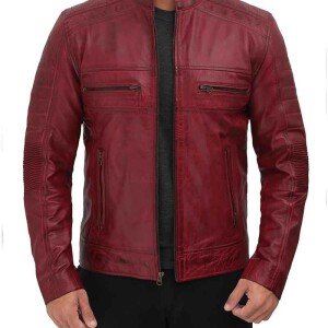 Men’s Maroon Leather Biker Jacket