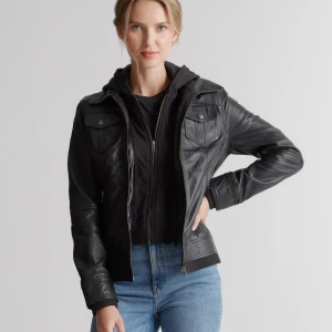 100% Leather Jacket with Hood