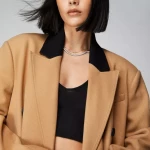 Contrast Collar Wool Look Tailored Coat