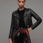 Elora Cropped Leather Biker Jacket
