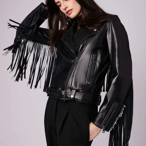 Extended Fringe Leather Moto Jacket