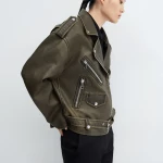 Oversized worn-effect biker jacket