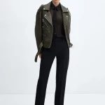 Oversized worn-effect biker jacket