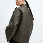 Oversized worn-effect biker jacket