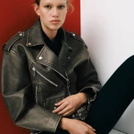 Oversized worn-effect biker jacket