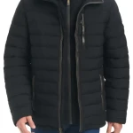 Quilted Water Resistant Hooded Puffer Jacket with Faux Shearling Lined Bib