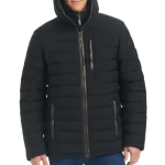 Quilted Water Resistant Hooded Puffer Jacket with Faux Shearling Lined Bib