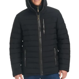 Quilted Water Resistant Hooded Puffer Jacket with Faux Shearling Lined Bib