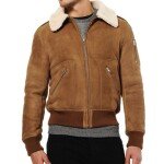 Men’s Faux Shearling Collar Suede Leather Jacket