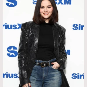Selena Gomez SiriusXM Studios Black Leather Jacket