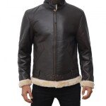 Mens Shearling Dark Brown Leather Bomber Jacket