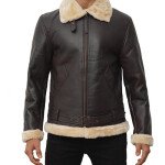 Mens Shearling Dark Brown Leather Bomber Jacket