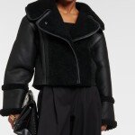 Womens Cropped leather and shearling jacket
