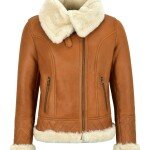 Women's Tan Brown Bomber Shearling Jacket